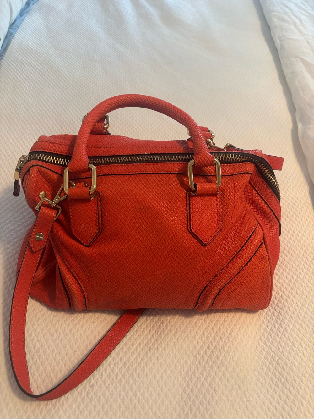 Milly Orange Textured Leather Satchel